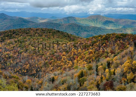 Blue Ridge Mountains viewed from the Blue Ridge Parkway just north of Graveyard Fields near East Fork, North Carolina