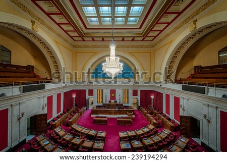 CHARLESTON, WEST VIRGINIA - DECEMBER 18: Supreme Court chamber in the West Virginia State Capitol building on December 18, 2014 in Charleston, West Virginia