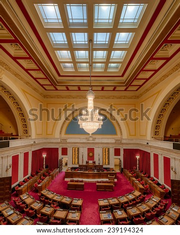CHARLESTON, WEST VIRGINIA - DECEMBER 18: Supreme Court chamber in the West Virginia State Capitol building on December 18, 2014 in Charleston, West Virginia