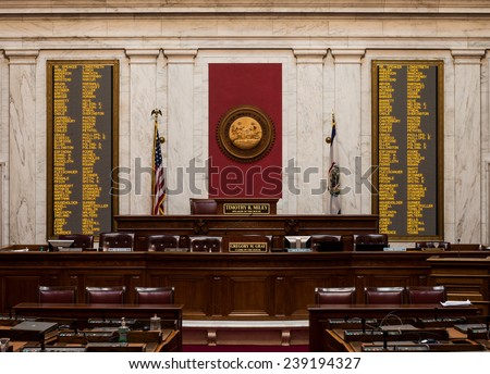 CHARLESTON, WEST VIRGINIA - DECEMBER 17: House of Representatives chamber of the West Virginia State Capitol building on December 17, 2014 in Charleston, West Virginia