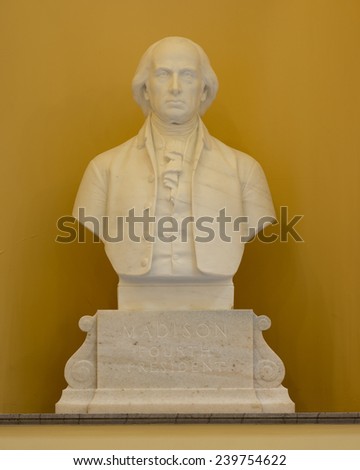 RICHMOND, VIRGINIA - DECEMBER 14: Bust of President James Madison in the Virginia State Capitol on December 14, 2014 in Richmond, Virginia