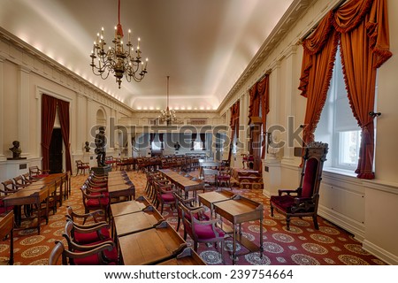 RICHMOND, VIRGINIA - DECEMBER 15: Old House of Representatives chamber in the Virginia State Capitol on December 15, 2014 in Richmond, Virginia