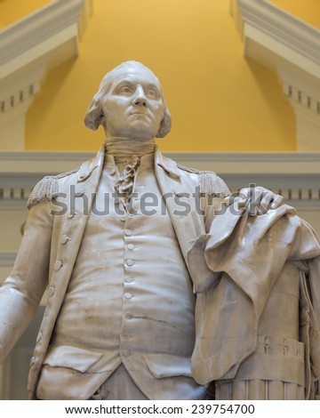 RICHMOND, VIRGINIA - DECEMBER 15: George Washington statue in the rotunda of the Virginia State Capitol on December 15, 2014 in Richmond, Virginia