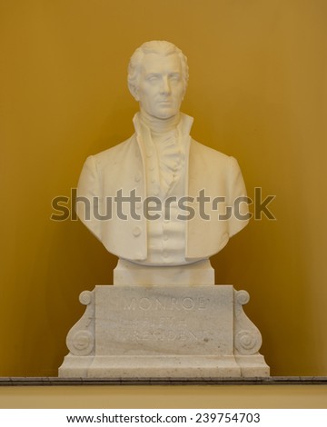 RICHMOND, VIRGINIA - DECEMBER 14: Bust of President James Monroe in the Virginia State Capitol on December 14, 2014 in Richmond, Virginia