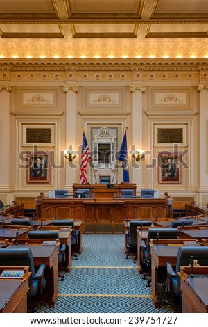 RICHMOND, VIRGINIA - DECEMBER 15: House of Representatives chamber in the Virginia State Capitol on December 15, 2014 in Richmond, Virginia