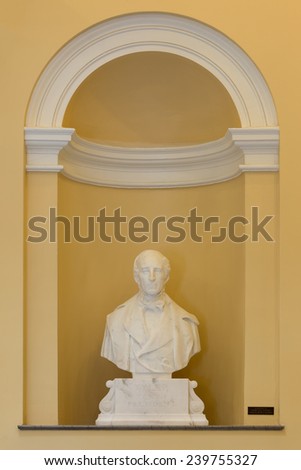 RICHMOND, VIRGINIA - DECEMBER 14: Bust of President John Tyler in the Virginia State Capitol on December 14, 2014 in Richmond, Virginia