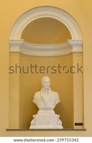 RICHMOND, VIRGINIA - DECEMBER 14: Bust of President William Henry Harrison in the Virginia State Capitol on December 14, 2014 in Richmond, Virginia