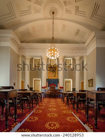 RALEIGH, NORTH CAROLINA - DECEMBER 13: Historic House of Representatives  chamber of the North Carolina State Capitol building on December 13, 2014 in Raleigh, North Carolina