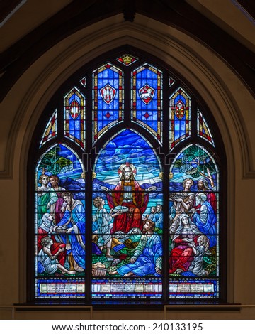 RALEIGH, NORTH CAROLINA - DECEMBER 12: Stained glass window in the Church of the Good Shepherd on December 12, 2014 in Raleigh, North Carolina