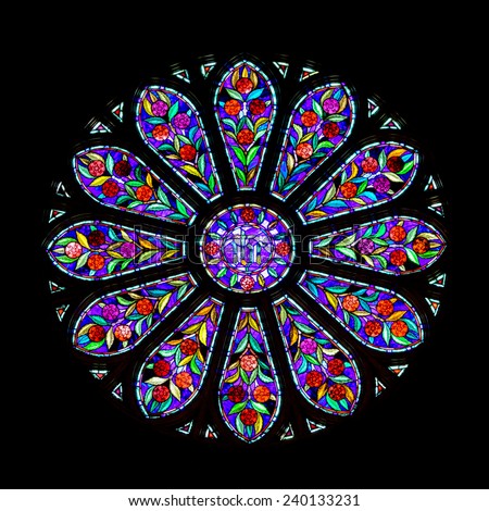 RALEIGH, NORTH CAROLINA - DECEMBER 12: Stained glass rose window in the Church of the Good Shepherd on December 12, 2014 in Raleigh, North Carolina