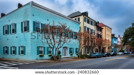 CHARLESTON, SOUTH CAROLINA - DECEMBER 9: Rainbow Row on December 9, 2014 in Charleston, South Carolina