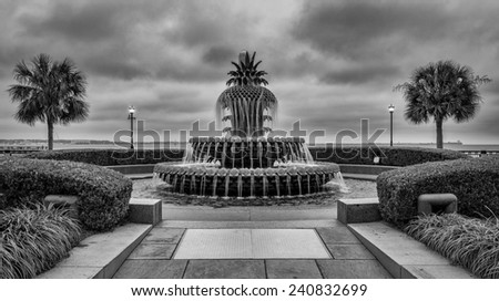 CHARLESTON, SOUTH CAROLINA - DECEMBER 9: Pineapple Fountain at Waterfront Park on December 9, 2014 in Charleston, South Carolina