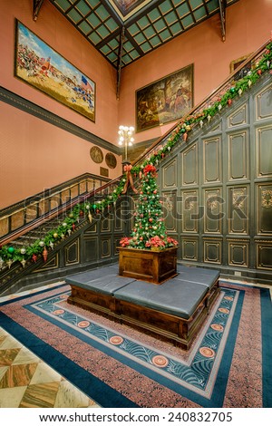 COLUMBIA, SOUTH CAROLINA - DECEMBER 9: Staircase connecting the first floor to the main lobby of the South Carolina State House on December 9, 2014 in Columbia, South Carolina