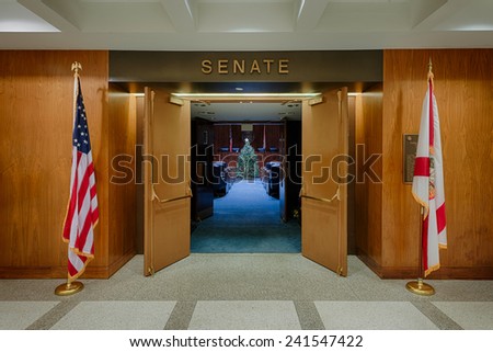 TALLAHASSEE, FLORIDA - DECEMBER 5: Senate chamber decorated for the holidays at the Florida State Capitol building on December 5, 2014 in Tallahassee, Florida