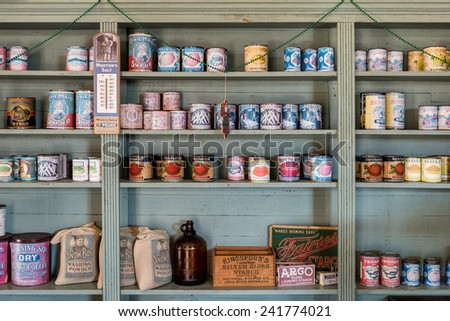 MONTGOMERY, ALABAMA - DECEMBER 4: Stocked shelves at David O\'Leary\'s Corner Grocery on December 4, 2014 in Montgomery, Alabama