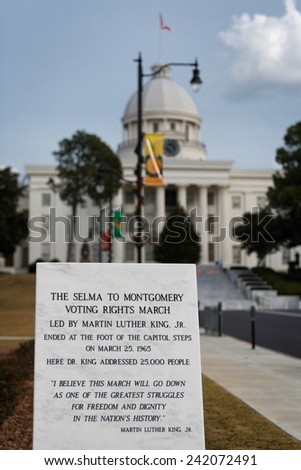 MONTGOMERY, ALABAMA - DECEMBER 3: Monument dedicated to the Selma to Montgomery Voting Rights March on Dexter Avenue on December 3, 2014 in Montgomery, Alabama