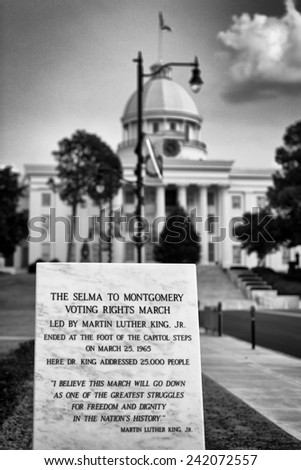 MONTGOMERY, ALABAMA - DECEMBER 3: Monument dedicated to the Selma to Montgomery Voting Rights March on Dexter Avenue on December 3, 2014 in Montgomery, Alabama