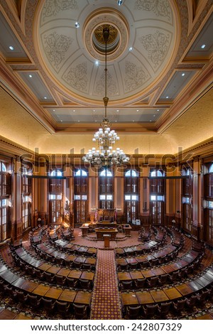 ATLANTA, GEORGIA - DECEMBER 2: House of Representatives Chamber in the Georgia State Capitol building on December 2, 2014 in Atlanta, Georgia
