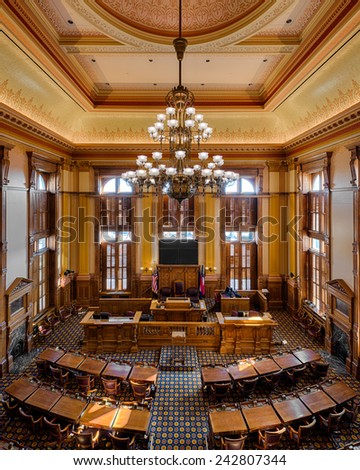 ATLANTA, GEORGIA - DECEMBER 2: Senate Chamber in the Georgia State Capitol building on December 2, 2014 in Atlanta, Georgia