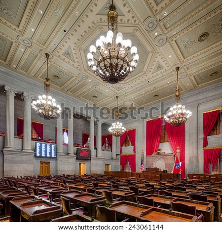 NASHVILLE, TENNESSEE - DECEMBER 1: House of Representatives Chamber in the Tennessee State Capitol building on December 1, 2014 in Nashville, Tennessee