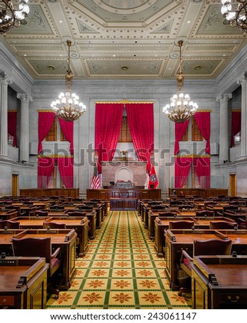 NASHVILLE, TENNESSEE - DECEMBER 1: House of Representatives Chamber in the Tennessee State Capitol building on December 1, 2014 in Nashville, Tennessee