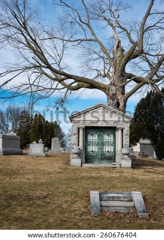 URBANA, ILLINOIS - MARCH 14: Mausoleum at the Mount Hope Cemetery on the campus of the University of Illinois on March 14, 2015 in Urbana, Illinois