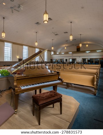 HOLLAND, MICHIGAN - MAY 13: Piano in the Pillar Church on May 13, 2015 in Holland, Michigan