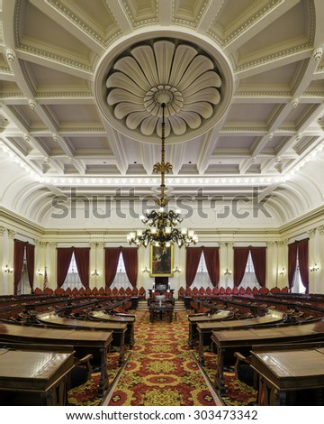 MONTPELIER, VERMONT - AUGUST 3: House of Representatives chamber of the Vermont State House on August 3, 2015 in Montpelier, Vermont
