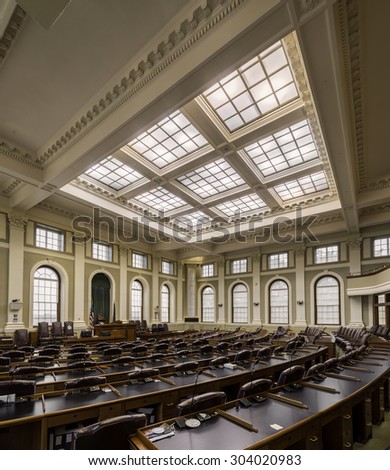 AUGUSTA, MAINE - JULY 29: House of Representatives chamber in the Maine State House on July 29, 2015 in Augusta, Maine