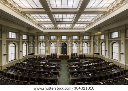 AUGUSTA, MAINE - JULY 29: House of Representatives chamber in the Maine State House on July 29, 2015 in Augusta, Maine