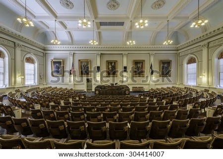 CONCORD, NEW HAMPSHIRE - JULY 28: Rep\'s Hall, or House of Representatives chamber of the New Hampshire State House on July 28, 2015 in Concord, New Hampshire