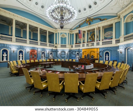 BOSTON, MASSACHUSETTS - JULY 27: Senate chamber in the Massachusetts State House on July 27, 2015 in Boston, Massachusetts