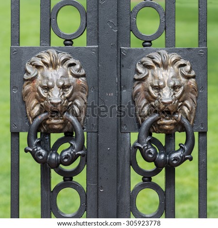 PROVIDENCE, RHODE ISLAND - JULY 24: Lions on the Van Wickle gates (1901) on the campus of Brown University on July 24, 2015 in Providence, Rhode Island