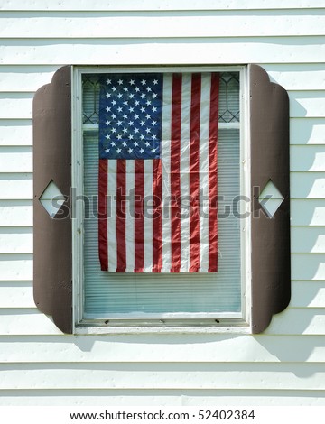 American flag hanging window