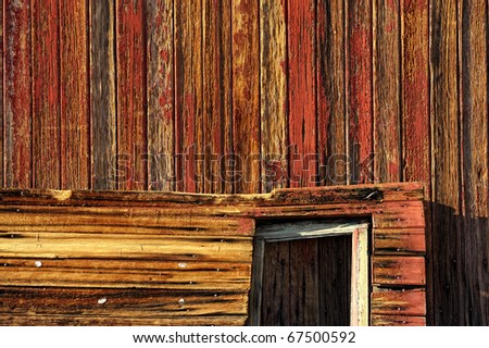 Fallen door by wooden wall at the Rhyolite ghost town near Beatty, Nevada