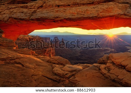 Sunset at Balanced Rock in Arches National Park near Moab, Utah