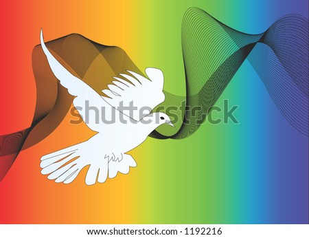 white dove ,peace symbol ,on a rainbow colored background