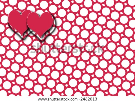 red hearts on a red white dotted background