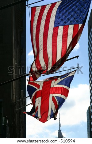 The USA and UK Flags on 5th Avenue in New York City