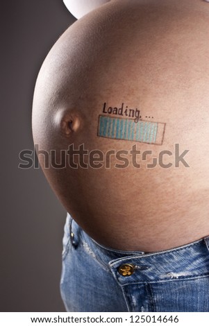 belly pregnant woman with painted: loading