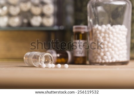 bottles with homeopathy globules