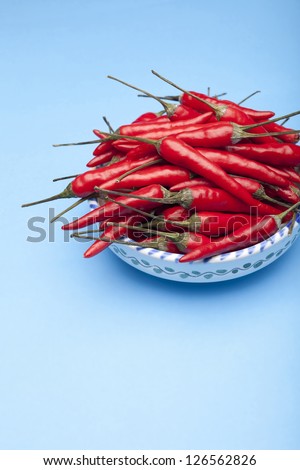 Red chillies in a bowl. Origin Dominican Republic. Central