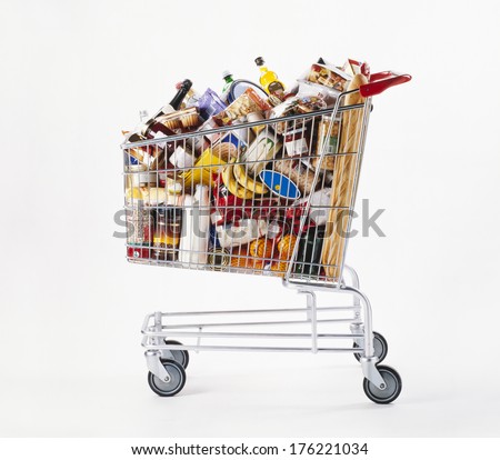 Shopping cart full of food