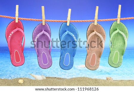 Colorful Flip-Flop with seascape on the background