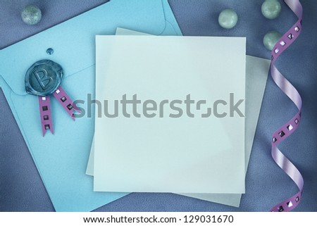 Baby card and paper envelope with sealing wax stamp