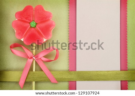 Flower-Heart lollipop and paper greeting card