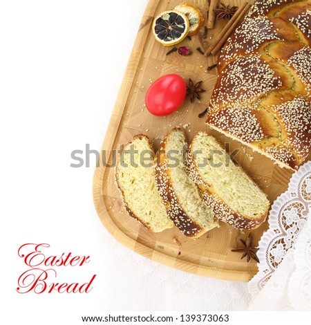 Easter sweet bread with red egg
