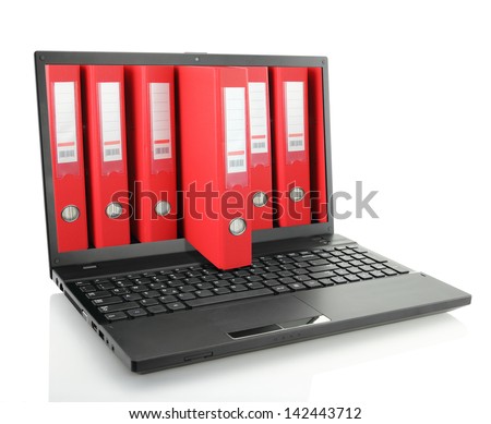 Laptop with red ring binders