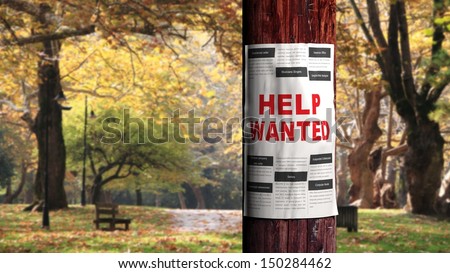 Job seeking concept, newspaper page on the tree