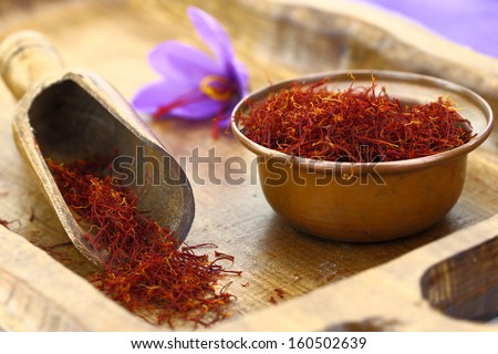 Dried Saffron Spice And Saffron Flower